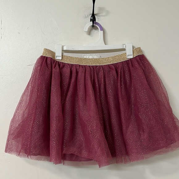 Girls' Burgundy Tulle Skirt with Gold Waistband - Picture 1 of 1